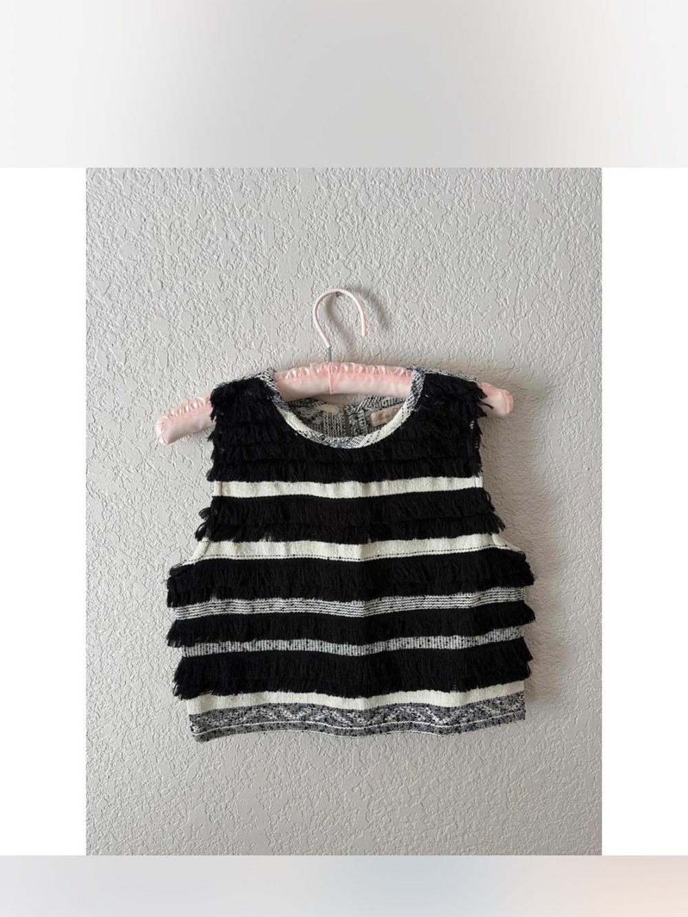 Mara Hoffman- Striped Fringe Sleeveless Top - Black & White